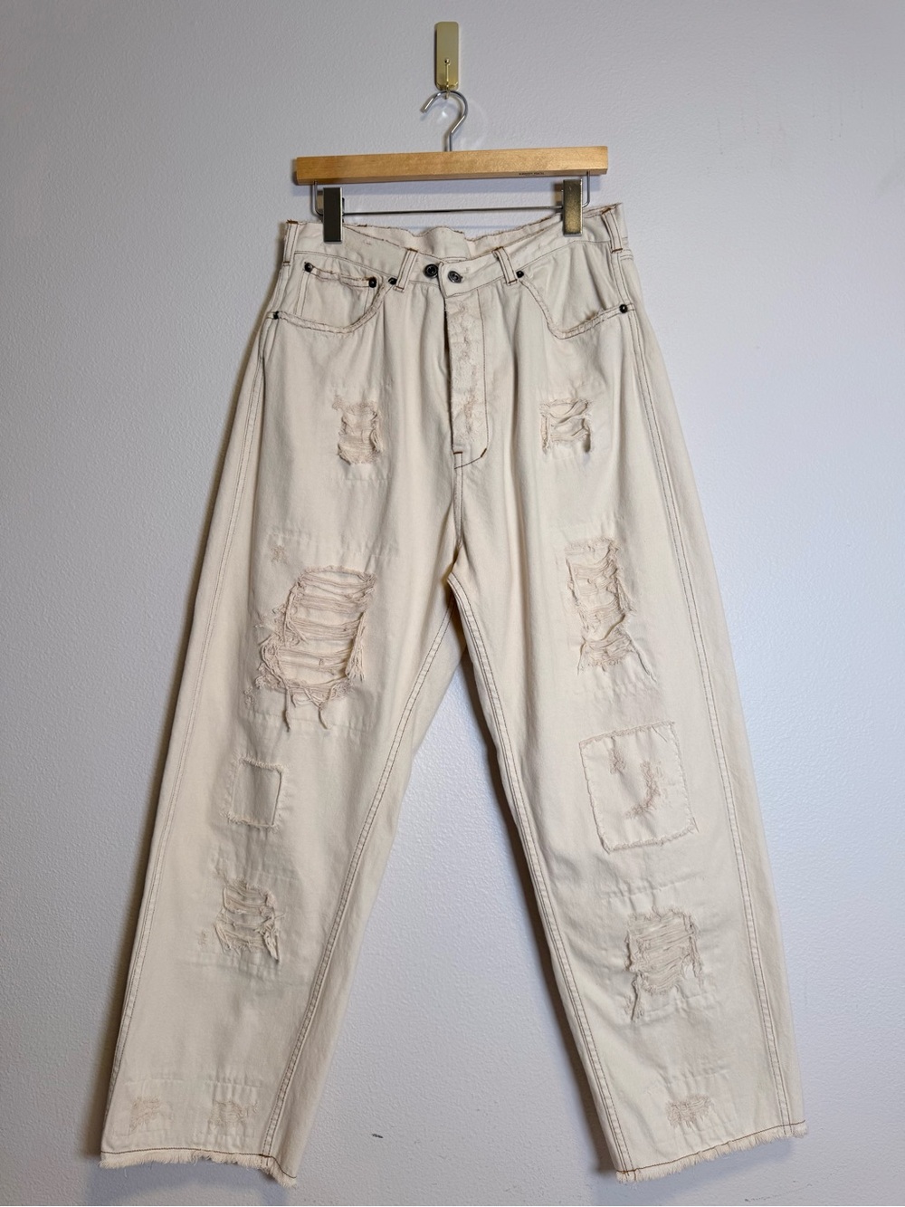 Magnolia Pearl Cotton Miner Denim pants distressed cream adjustable waist - Picture 2 of 16